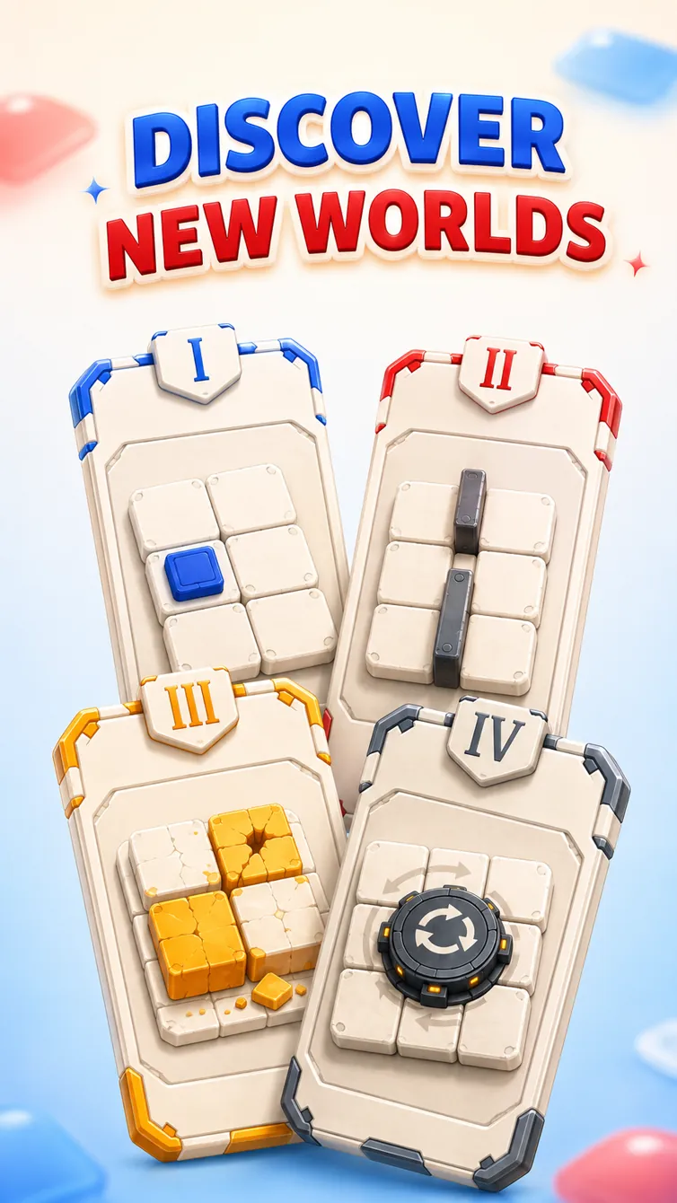 Four colorful Pill Munch puzzle worlds